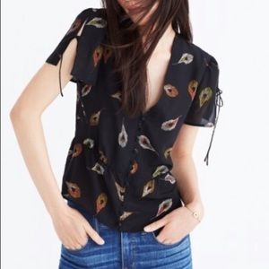 Madewell feather print silk button down blouse